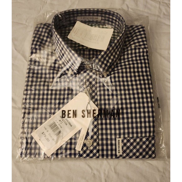 Ben Sherman Mens Small Long Sleeve Button Down Shirt Blue Depths Check - Picture 3 of 9